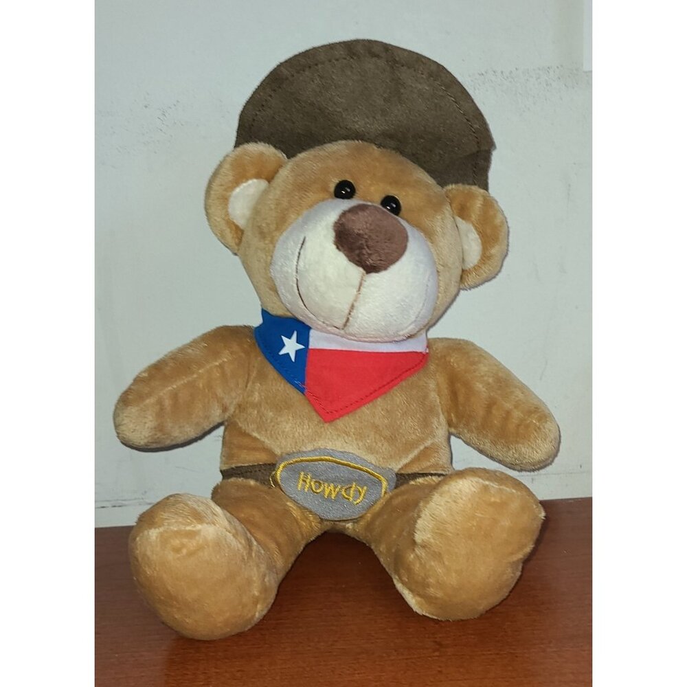 Texas Cowboy Bear Plush With Howdy Belt Bandana Hat by TX Products 13 Inch Great